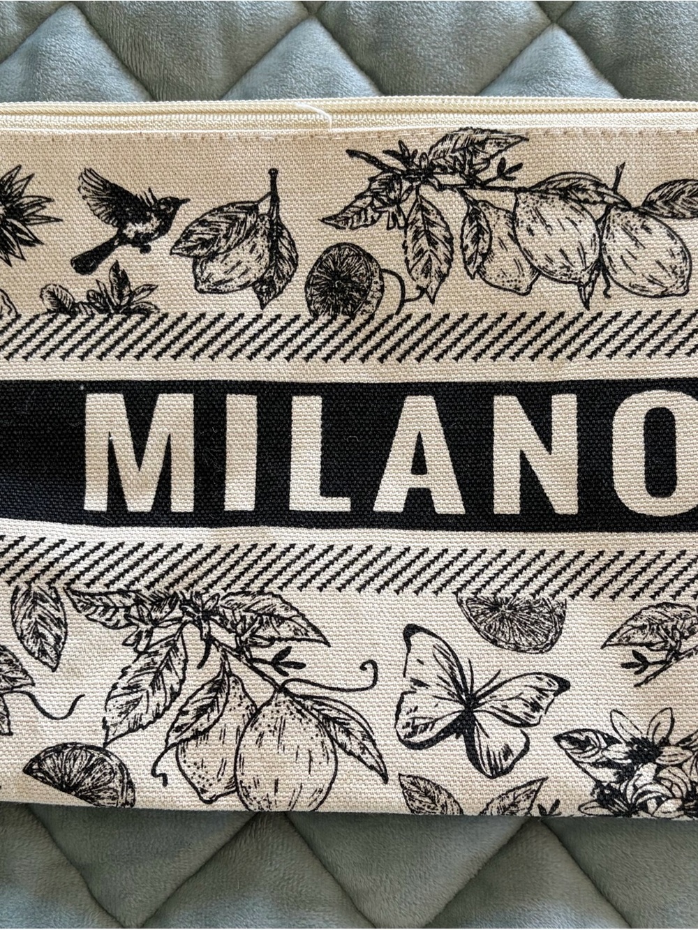 Milano Black & Cream Botanical Canvas Cosmetic Pouch